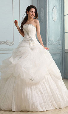 Corte Evasé Strapless Barrer / cepillo tren Organza Vestido de Novia