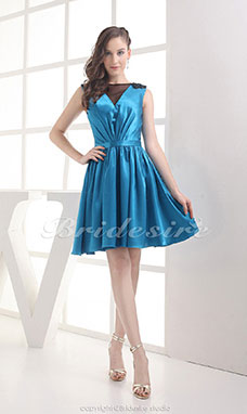 Corte A Escote A la Base Corto/Mini Sin Mangas Elastic Silk-like Satén Vestido