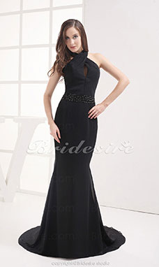 Corte Sirena Escote Halter  Barrer / cepillo tren Sin Mangas Gasa Vestido