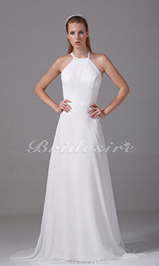 Corte Recto Escote Halter  Cola Corte Sin Mangas Gasa Vestido de Novia