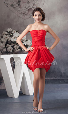 Corte A Strapless Corto/Mini Sin Mangas Satén Vestido