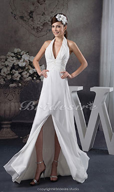 Corte A Escote Halter  Barrer / cepillo tren Sin Mangas Gasa Vestido