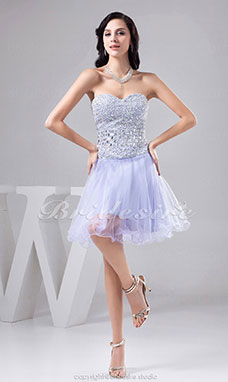 Corte A Escote Corazón Corto/Mini Sin Mangas Organza Vestido