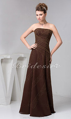Corte A Strapless Hasta el Suelo Sin Mangas Gasa Vestido