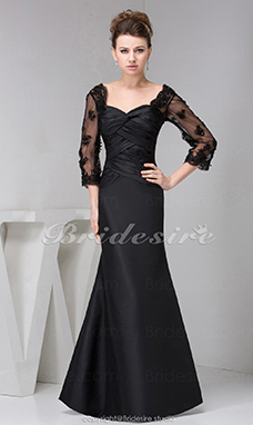 Corte A Escote Corazón Hasta el Suelo Manga de longitud 3/4 Tafetán Encaje Vestido