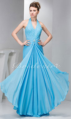 Corte Recto Escote Halter  Hasta el Suelo Sin Mangas Gasa Vestido