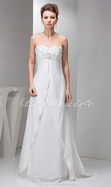 Corte A Strapless Cola Corte Sin Mangas Gasa Vestido de Novia