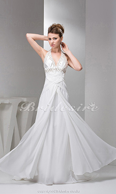 Corte Recto Escote Halter  Cola Corte Sin Mangas Gasa Vestido de Novia