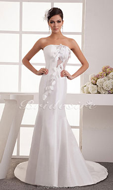 Corte Sirena Strapless Hasta el Suelo Cola Gorrailla Sin Mangas Satén Vestido de Novia
