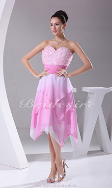 Corte A Escote Corazón Hasta la Rodilla Sin Mangas Gasa Organza Vestido