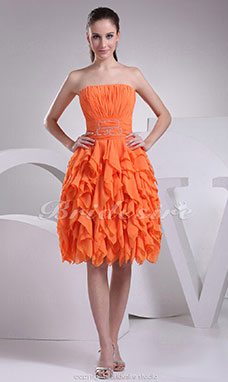 Corte A Strapless Hasta la Rodilla Sin Mangas Gasa Vestido