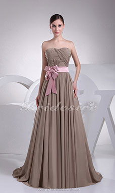 Corte A Strapless Barrer / cepillo tren Sin Mangas Tramo Satén Gasa Vestido