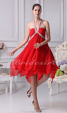 Corte A Escote Halter  Hasta la Rodilla Sin Mangas Gasa Vestido