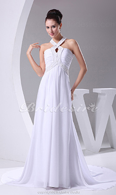 Corte A Escote Halter  Cola Gorrailla Sin Mangas Gasa Vestido de Novia