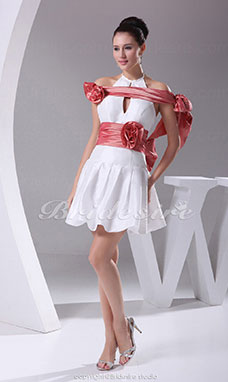 Corte A Escote Halter  Corto/Mini Sin Mangas Tafetán Vestido