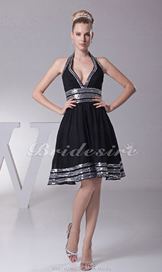 Corte A Escote Halter  Hasta la Rodilla Sin Mangas Gasa Vestido de cóctel