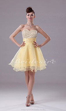 Corte A Escote Corazón Corto/Mini Sin Mangas Con lentejuelas Tramo Satén Organza Vestido
