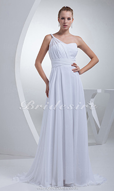 Corte Recto Solo Hombro Barrer / cepillo tren Sin Mangas Gasa Vestido de Novia