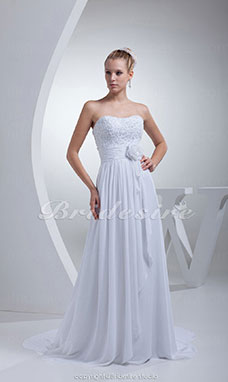 Corte Recto Strapless Cola Gorrailla Sin Mangas Gasa Vestido de Novia