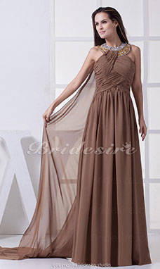 Corte A Escote Halter  Hasta el Suelo Sin Mangas Gasa Vestido