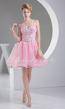 Corte Princesa Escote Corazón Corto/Mini Sin Mangas Organza Vestido