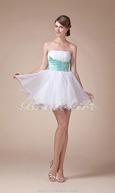 Corte A Strapless Corto/Mini Sin Mangas Organza Vestido