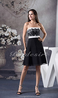 Corte A Strapless Hasta la Rodilla Sin Mangas Satén Vestido