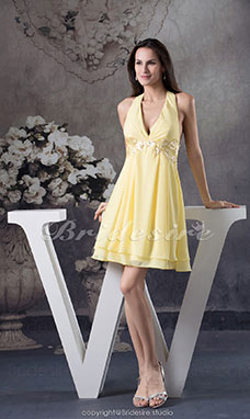 Corte A Escote Halter  Hasta la Rodilla Sin Mangas Gasa Vestido