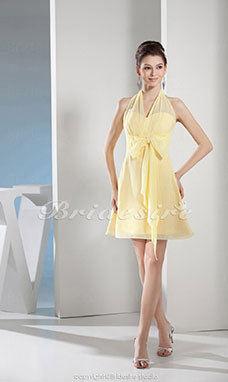 Corte A Escote Halter  Hasta la Rodilla Sin Mangas Gasa Vestido