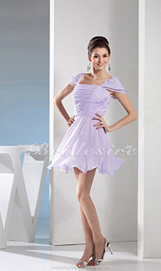 Corte A Escote Cuadrado Corto/Mini Manga Corta Gasa Vestido