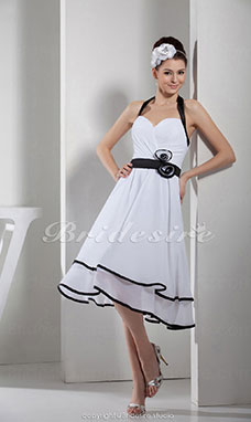 Corte A Escote Halter  Hasta la Rodilla Sin Mangas Gasa Vestido de vacaciones