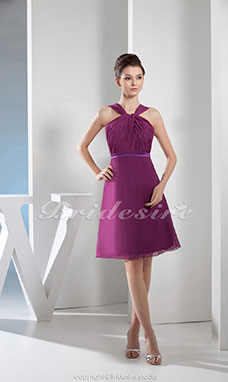 Corte A Escote Halter  Hasta la Rodilla Sin Mangas Gasa Vestido