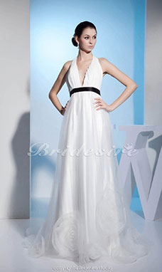 Corte A Escote Halter  Hasta el Suelo Sin Mangas Satén Vestido de Novia