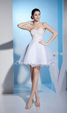 Corte Princesa Escote Corazón Hasta la Rodilla Sin Mangas Organza Vestido