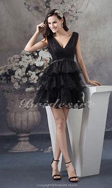 Corte A Escote en V Corto/Mini Sin Mangas Organza Vestido