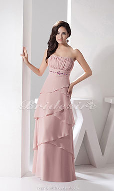 Corte Recto Strapless Hasta el Suelo Sin Mangas Gasa Vestido