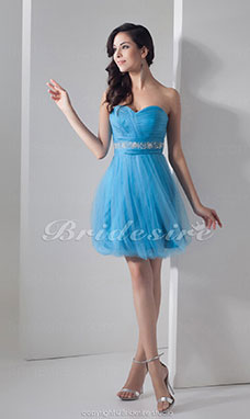 Corte A Escote Corazón Corto/Mini Sin Mangas Tul Vestido