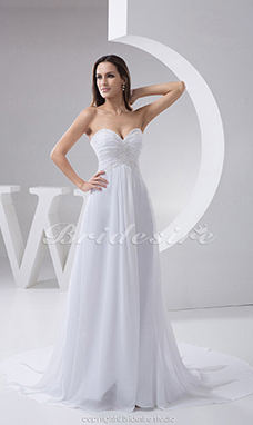 Corte A Escote Corazón Cola Gorrailla Sin Mangas Gasa Vestido de Novia