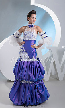 Corte A Escote Alto Hasta el Suelo Manga Corta Tafetán Organza Vestido
