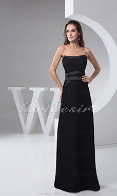 Corte A Strapless Hasta el Suelo Sin Mangas Gasa Satén Vestido