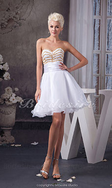 Corte A Escote Corazón Corto/Mini Sin Mangas Organza Tramo Satén Vestido de cóctel