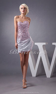 Corte Recto Escote Corazón Corto/Mini Sin Mangas Tul Vestido