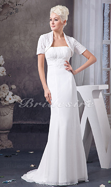 Corte A Strapless Hasta el Suelo Barrer / cepillo tren Sin Mangas Gasa Vestido de Novia