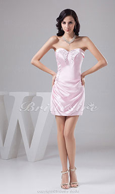 Corte Recto Escote Corazón Corto/Mini Sin Mangas Elastic Silk-like Satén Vestido