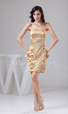 Corte Recto Strapless Corto/Mini Sin Mangas Elastic Silk-like Satén Vestido
