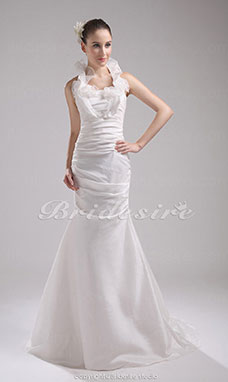 Corte Sirena Escote Halter  Barrer / cepillo tren Sin Mangas Tafetán Vestido de Novia