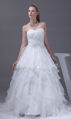Corte Evasé Escote Corazón Cola Corte Sin Mangas Organza Vestido de Novia