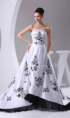 Corte A Strapless Cola Gorrailla Sin Mangas Satén Vestido de Novia