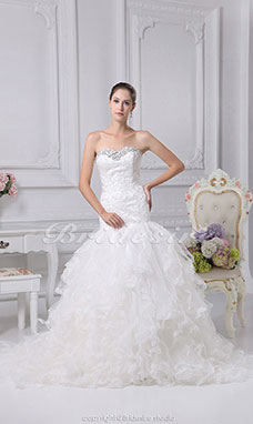 Corte Sirena Escote Corazón Cola Corte Sin Mangas Organza Vestido de Novia