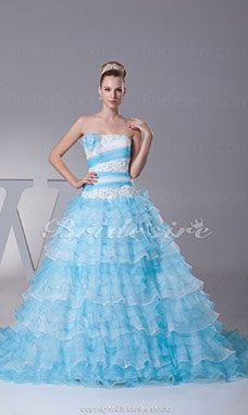Corte Evasé Strapless Cola Corte Sin Mangas Organza Vestido de Quinceanera